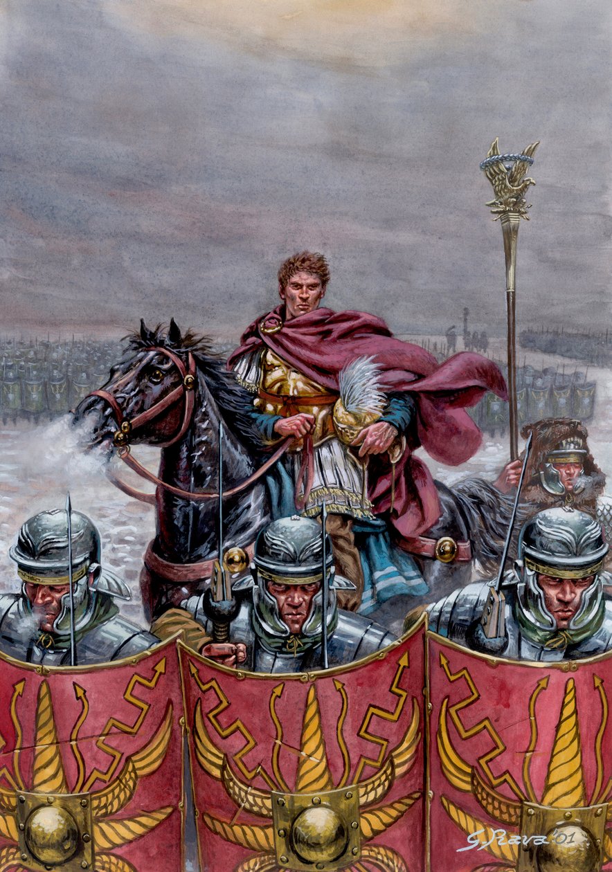 روماني قديم: الجيش الروماني قرب جدار هادريان في اسكتلندا، القرن الثاني الميلادي - رسم توضيحي لجوزيبي رافا بواسطة جوزيبي رافا