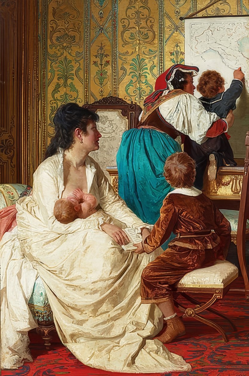 أفراح أم جيدة (Le gioie della buona mamma). 1877 بواسطة جوزيبي شيوتي