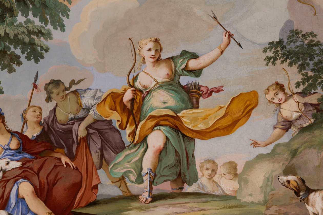 Representations of the myth of Diana, by Domenico and Giuseppe Valeriani, fresco, vaulted ceiling of the bedroom, King