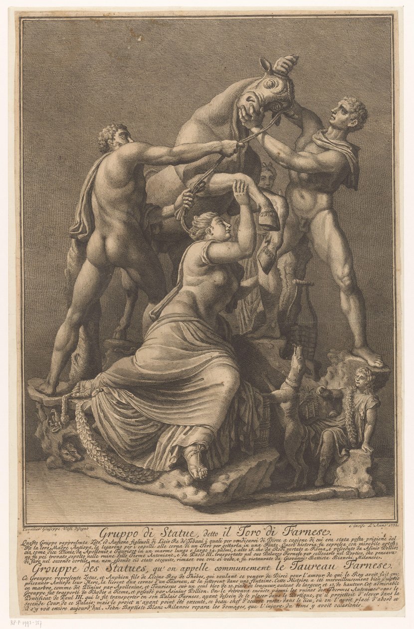 Dirce wordt aan een stier gebonden فارنيز ستير مجموعة التماثيل ، المعروفة باسم Farnese Bull / Grouppe des Statues ، qu 