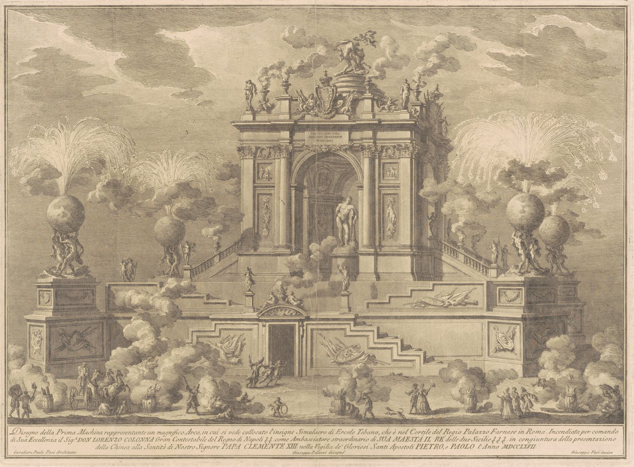 The Prima Macchina للصين عام 1767: قوس النصر مع Farnese Hercules بواسطة جوزيبي فاسي ، بعد جوزيبي بالازي ، بعد باولو بوسي