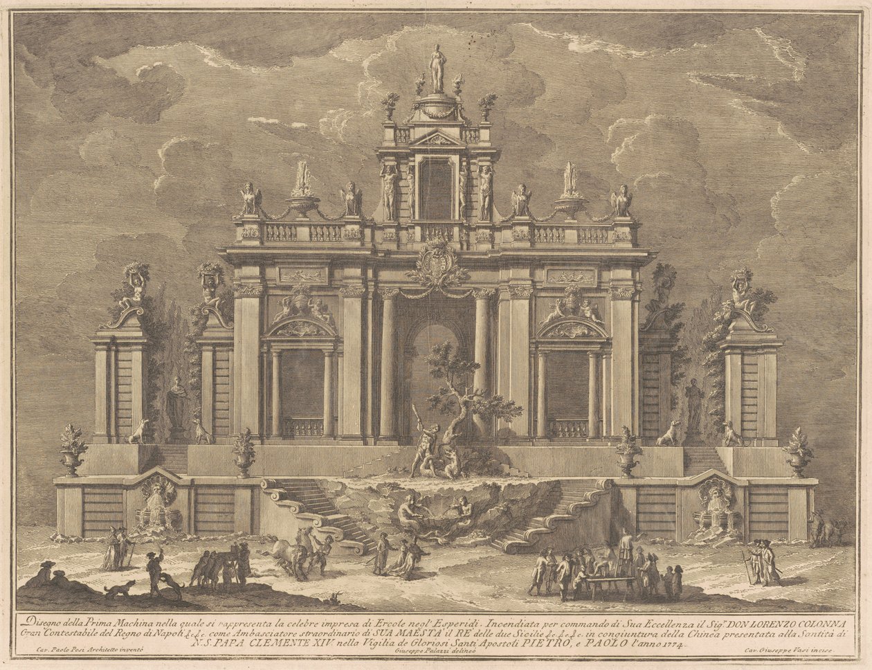 بريما ماكينا للصين عام 1774: هرقل والتنين في حديقة هيسبيريدس بواسطة جوزيبي فاسي ، بعد جوزيبي بالازي ، بعد باولو بوسي
