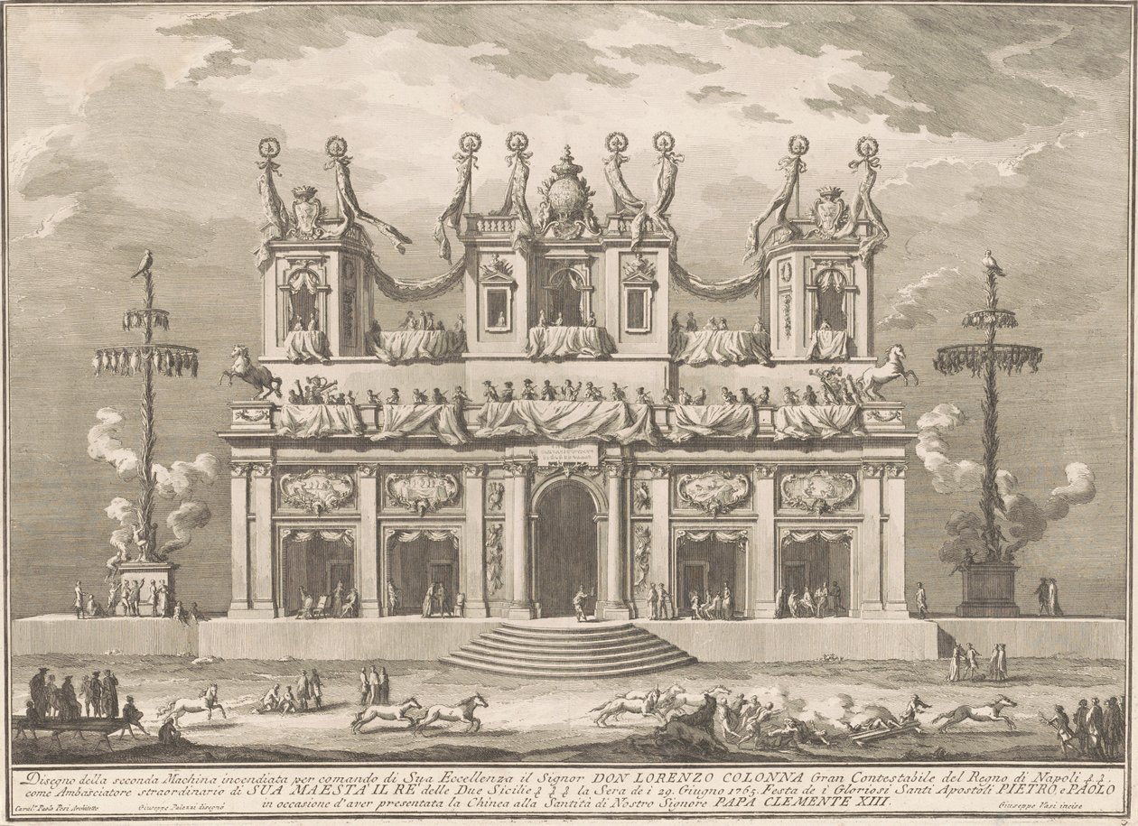 The Seconda Macchina للصين عام 1765: مبنى مزين بأعمدة Cockaigne بواسطة جوزيبي فاسي ، بعد جوزيبي بالازي ، بعد باولو بوسي