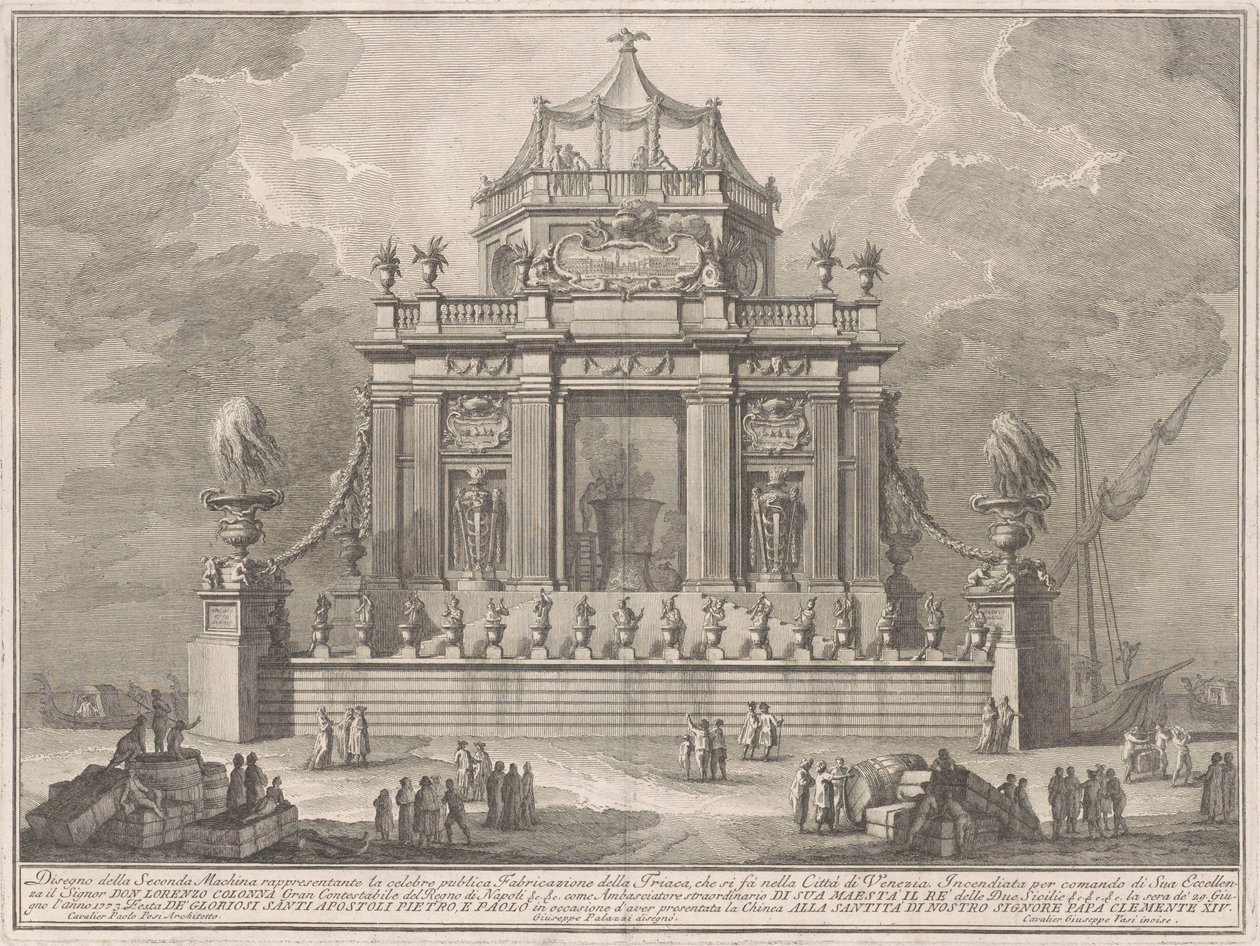 The Seconda Macchina للصين عام 1773: إعداد Theriac في البندقية بواسطة جوزيبي فاسي ، بعد جوزيبي بالازي ، بعد باولو بوسي