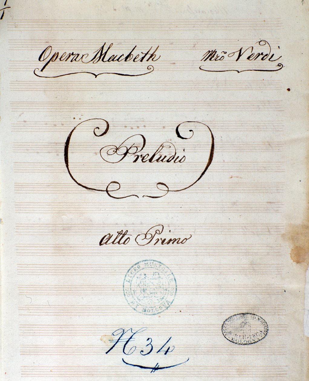 First page of original musical score of Macbeth opera by Giuseppe Verdi بواسطة جوزيبي فيردي