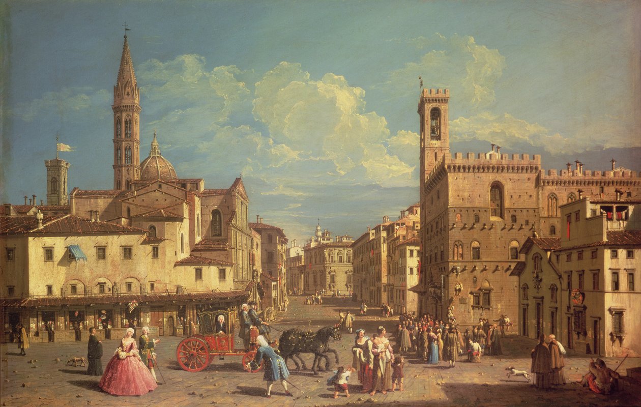 The Badia Fiorentina و Palazzo Del Podesta في Piazza di San Firenze ، حوالي 1754 (زيت على قماش) بواسطة جوزيبي زوتشي
