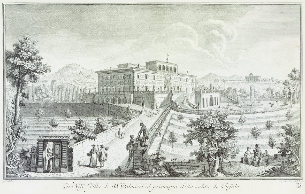 فيلا Palmieri في Fiesole ، بواسطة Giuseppe Zocchi (1711-1767) ، إطلالة على الفيلات والمناطق المحيطة في توسكانا ، إيطاليا بواسطة جوزيبي زوتشي
