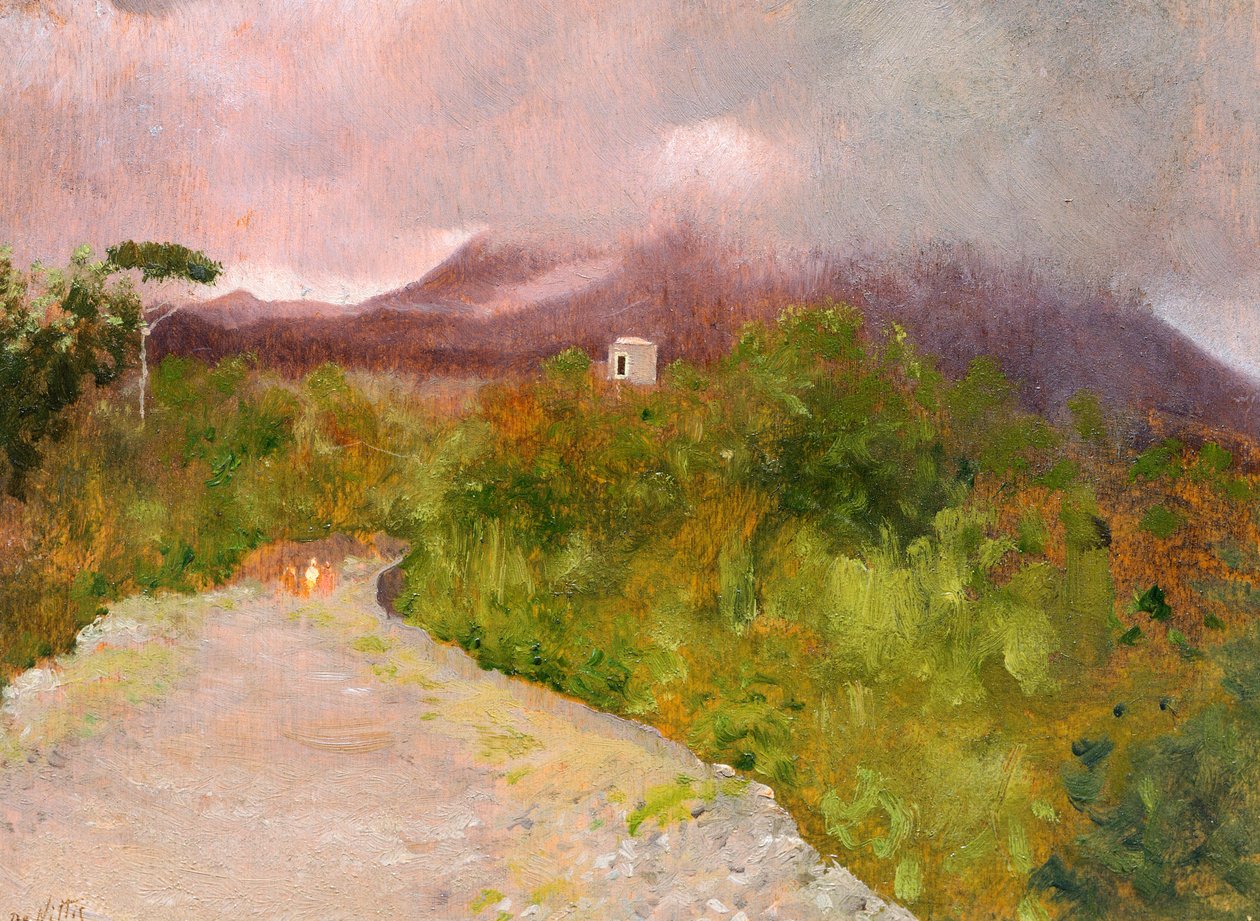 Fumarole of Mount Vesuvius, circa 1871, by Giuseppe De Nittis (1846-1884), oil on canvas, 9x17 cm بواسطة جوزيبي أو جوزيف دي نيتيس