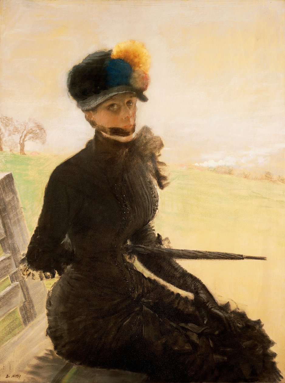 La femme aux pompons (A women with pompom), c.1879 (pastel on canvas) بواسطة جوزيبي أو جوزيف دي نيتيس