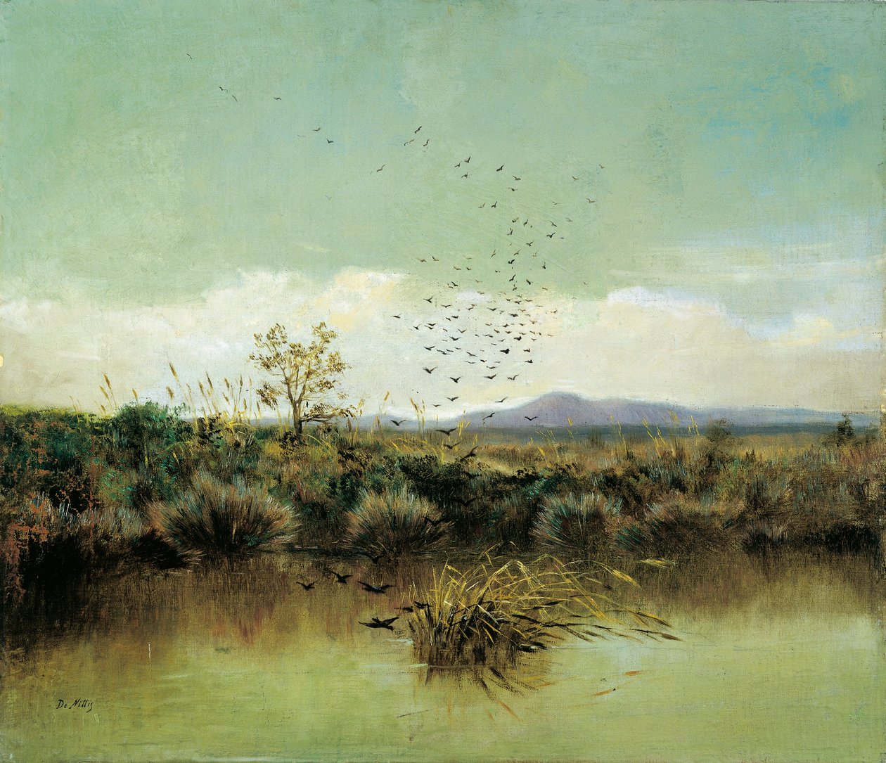 على ضفاف أوفانتو ، بواسطة جوزيبي دي نيتيس (1846-1884) ، زيت على قماش ، 50 × 58 سم بواسطة جوزيبي أو جوزيف دي نيتيس