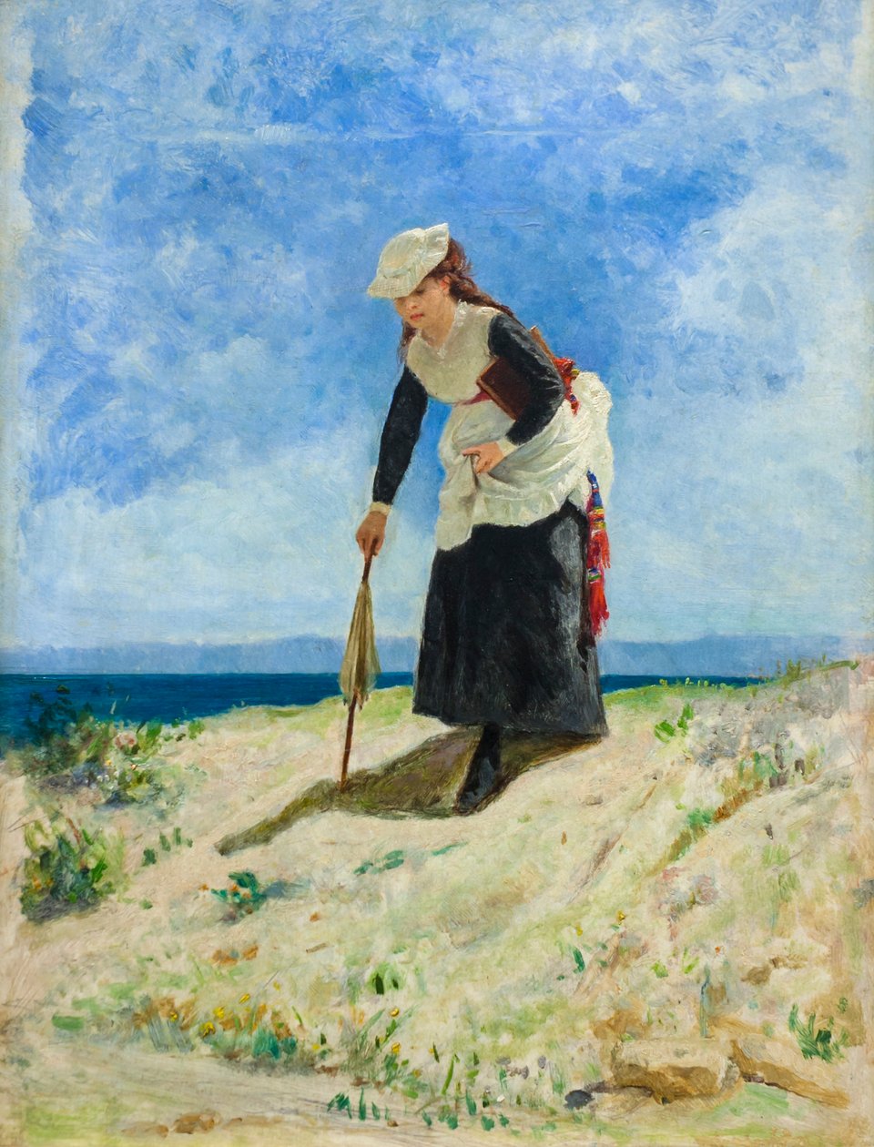 امرأة على الشاطئ ، حوالي عام 1875 (زيت على قماش) بواسطة جوزيبي أو جوزيف دي نيتيس