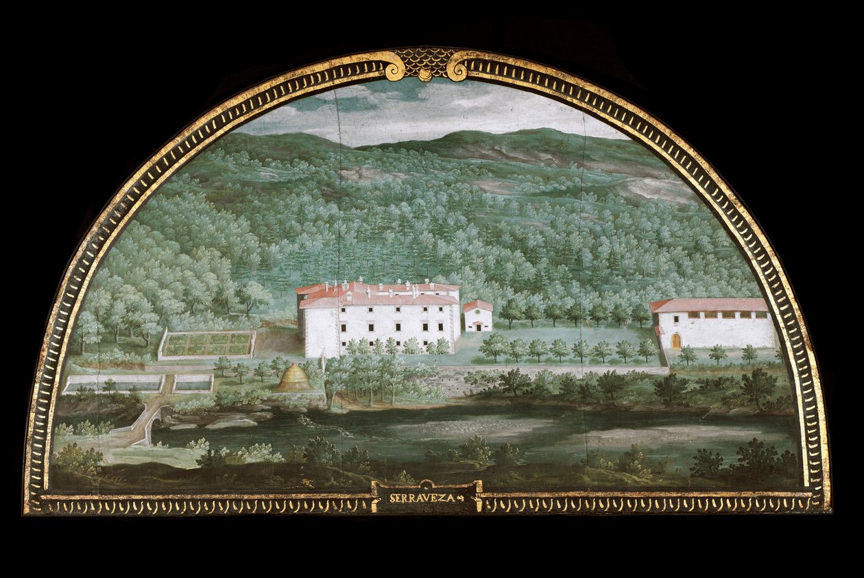 View of Villa di Seravezza near Massa Carrara, Italy (Tempera بواسطة جيوستو يوتنس