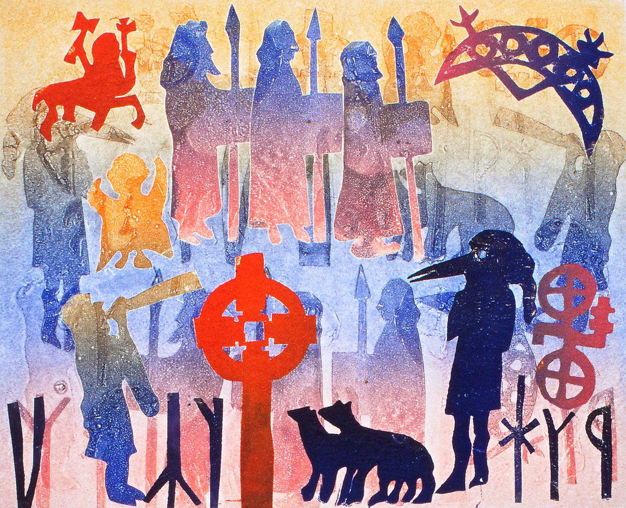 أيام قوس قزح ، 2000 (monoprint) بواسطة جلوريا والينجتون