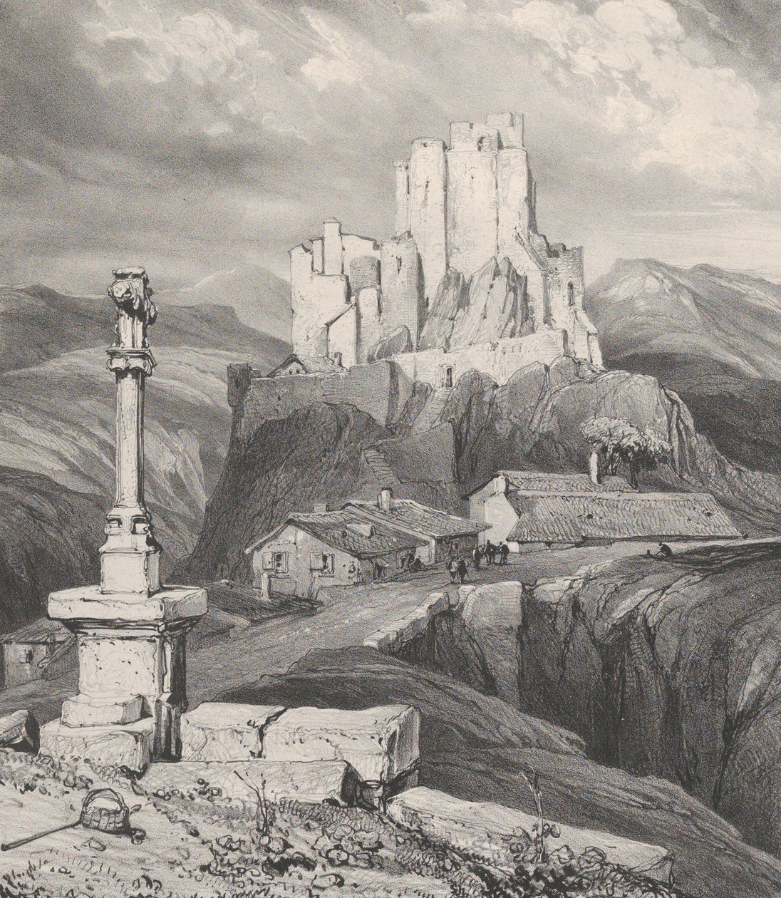 أطلال Château de Bouzols ، بالقرب من Le Puy en Velay ، 1831. بواسطة جودفروي إنجلمان