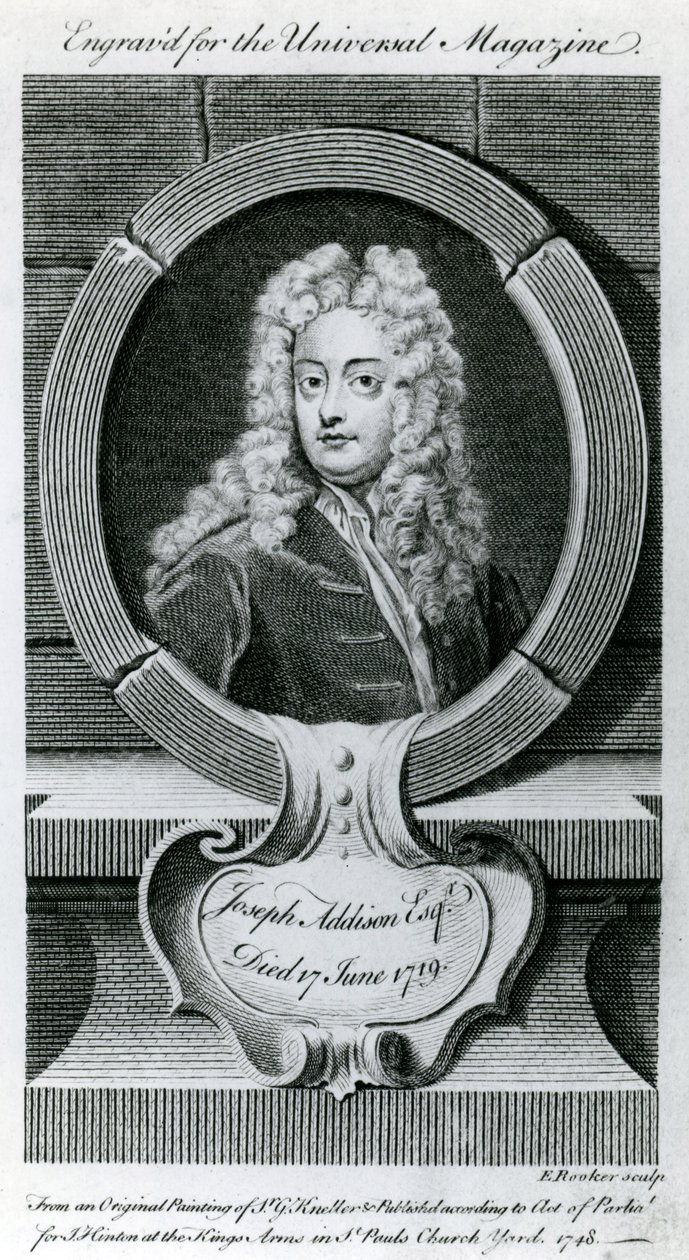 جوزيف أديسون ، المحترم (1672-1719) رسم توضيحي لمجلة يونيفرسال ، 1748 بواسطة غودفري كنيلر