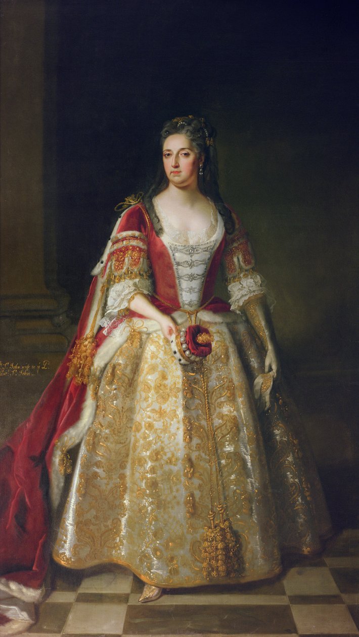 صورة لأنجلينا ماجدالينا (c.1666-1736) ، الزوجة الثانية لأول فيسكونت سانت جون في أغطية التتويج ، 1727 بواسطة غودفري كنيلر