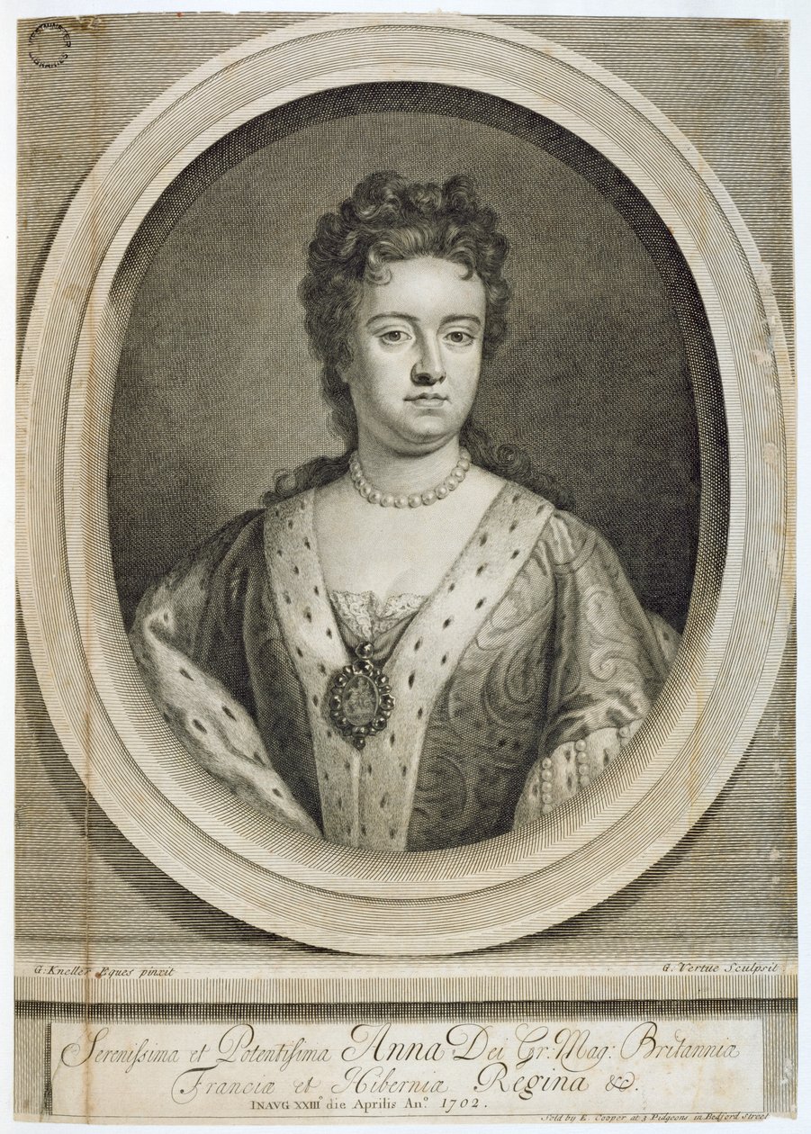 الملكة آن (1665-1714) ، نقشها جورج فيرتيو (1684-1756) ، 1702 بواسطة غودفري كنيلر