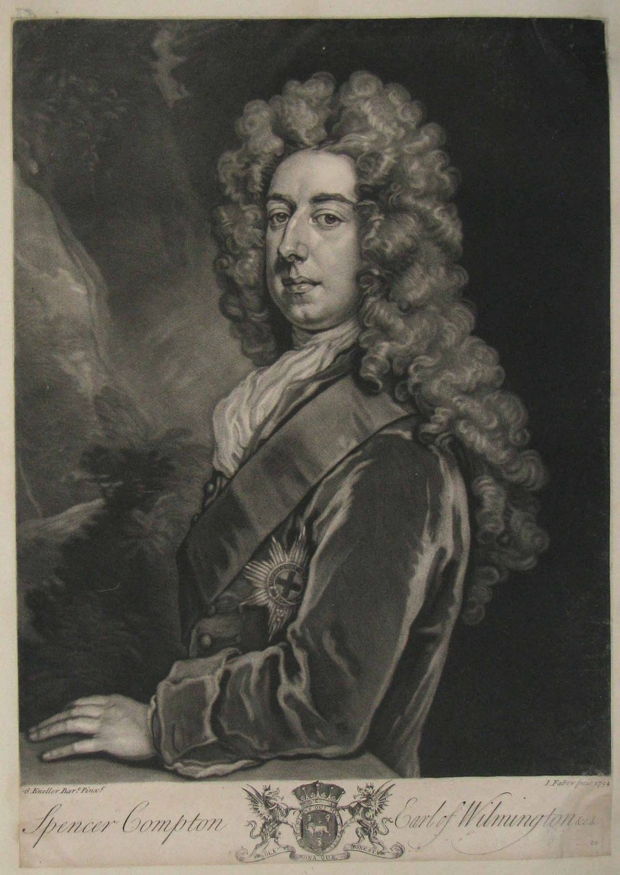 سبنسر كومبتون ، إيرل ويلمنجتون ، طبعه جون فابر ، 1734 (Mezzotint) بواسطة غودفري كنيلر