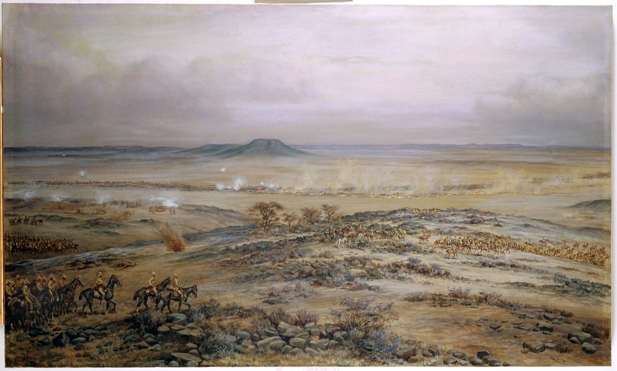 الهجوم على قوة كرونجي في Vedute Drift بالقرب من Paardeberg ، 1900 بواسطة جودفري دوجلاس جايلز