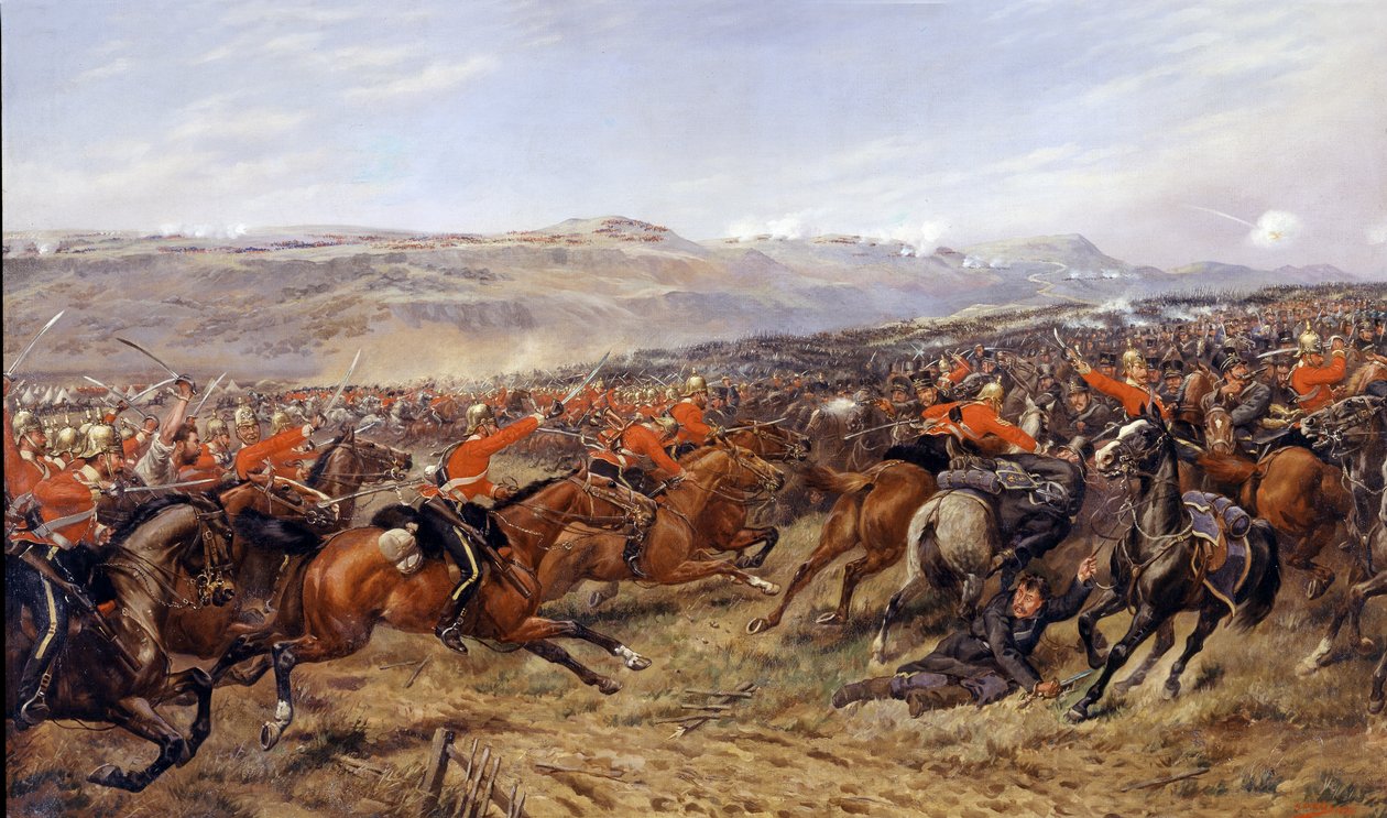 تهمة اللواء الثقيل في معركة بالاكلافا ، 25 أكتوبر 1854 ، 1897 بواسطة جودفري دوجلاس جايلز