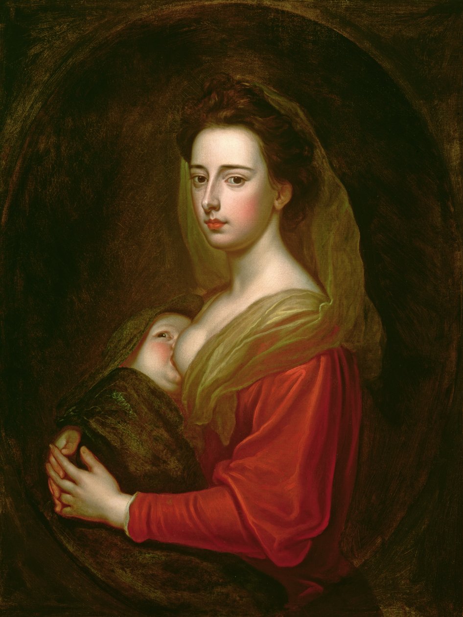 صورة للسيدة ماري بويل (1566-1673) وابنها تشارلز بويل (ت 1720) (زيت على قماش في شكل بيضاوي مطلي) بواسطة غودفري كنيلر