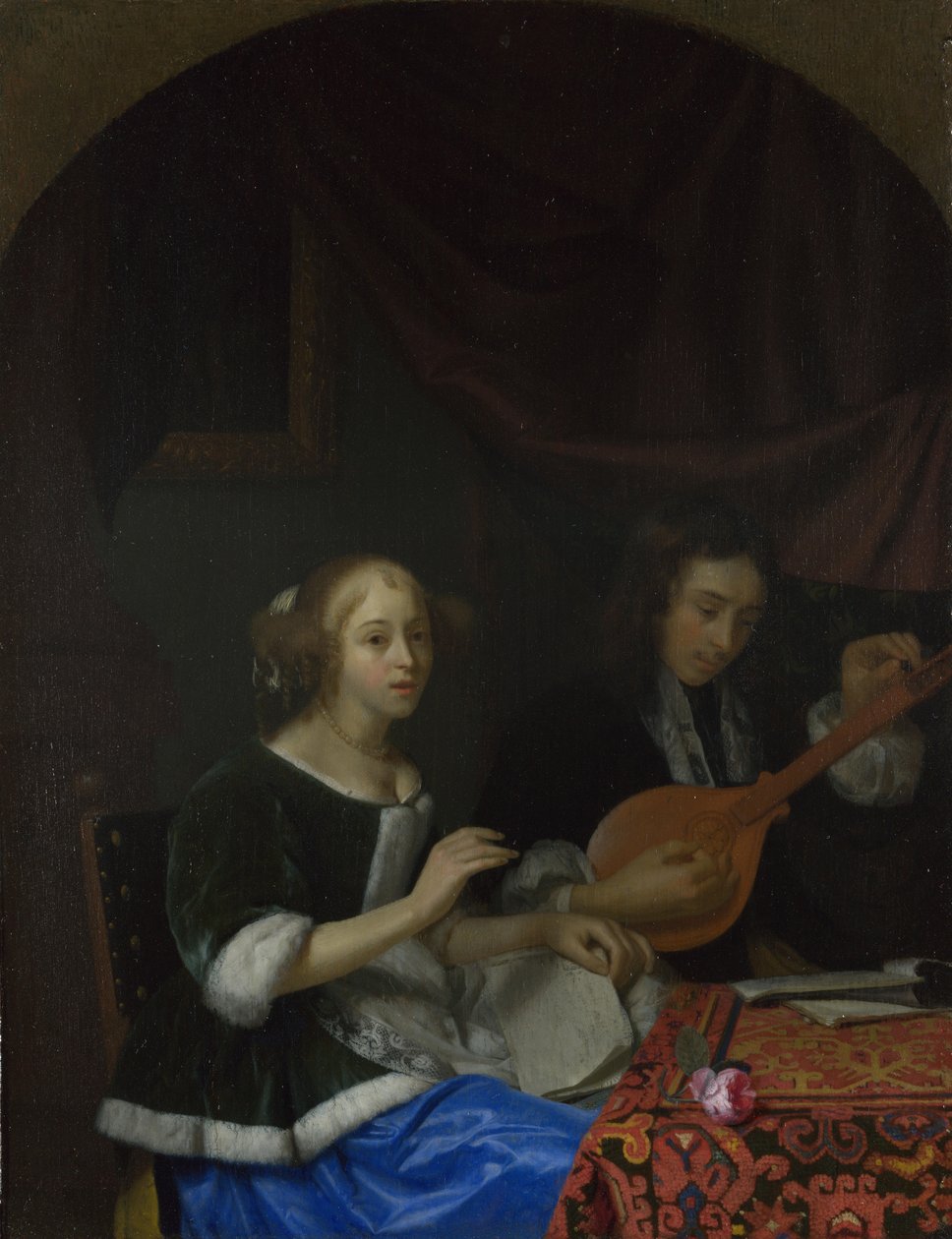 امرأة تغني ورجل مع Cittern ، كاليفورنيا. 1665-1667 بواسطة جودفريد كورنيليش شالكين