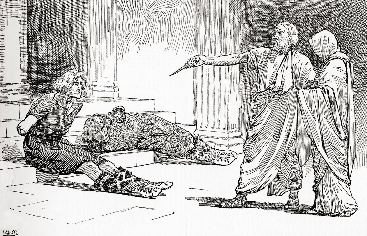 مشهد من وليام شكسبير يلعب مسرحية Titus Andronicus ، Act V ، Scene 2 ، Titus: تعال ، تعال ، Lavinia ، انظر ، خصومك ملزمين ، من أعمال William Shakespeare ، نشر عام 1896 بواسطة جوردون فريدريك براون