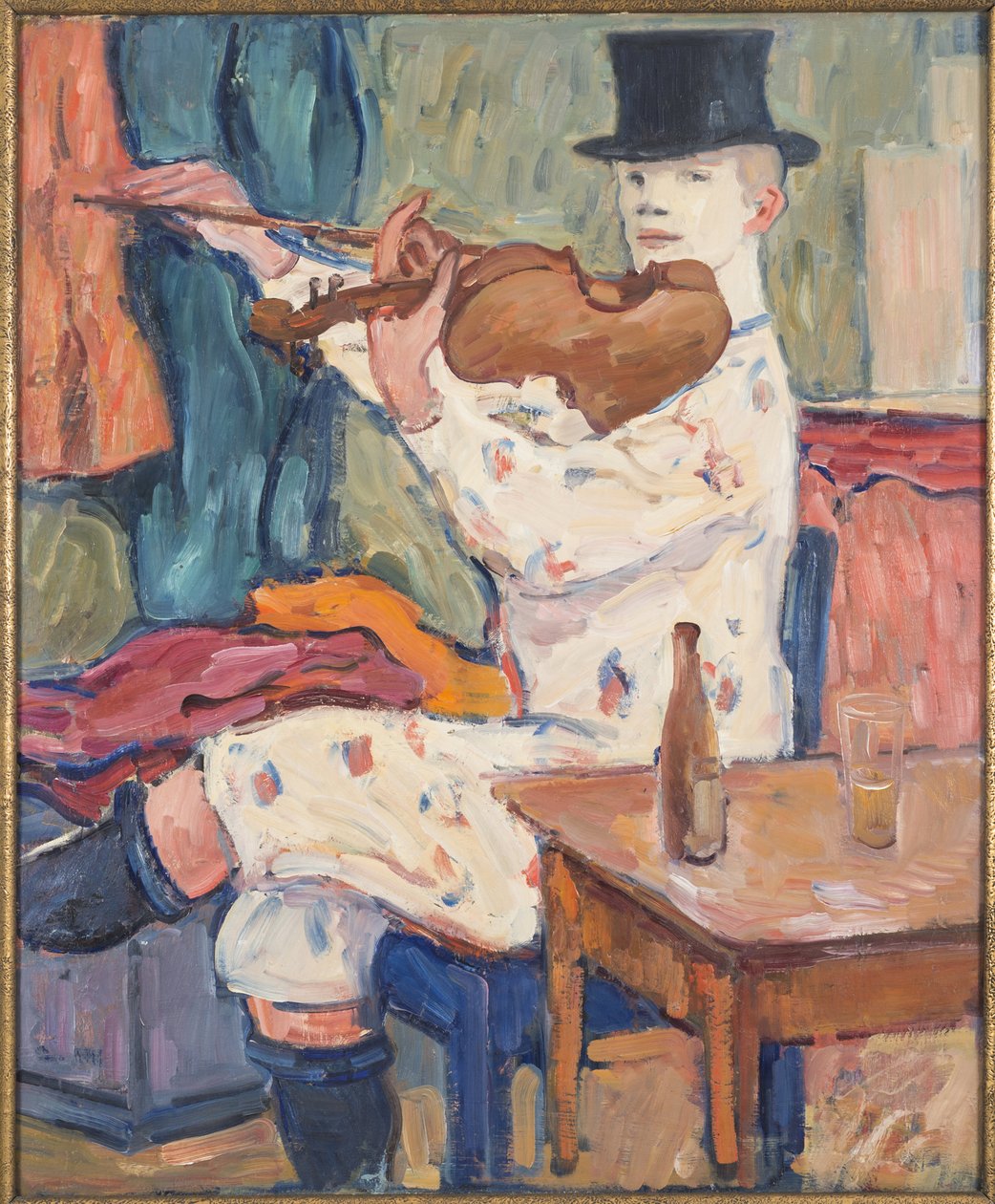 Un clown jouant du violon - مهرج يعزف على الكمان ، بقلم هينيجز ، غوستا فون (1866-1941). زيت على قماش بواسطة جوستا هينجز