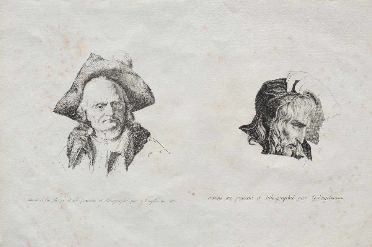 مجموعة من المقالات الحجرية: رأسان ، 1816. بواسطة Gottfried أو Godefroy Engelmann