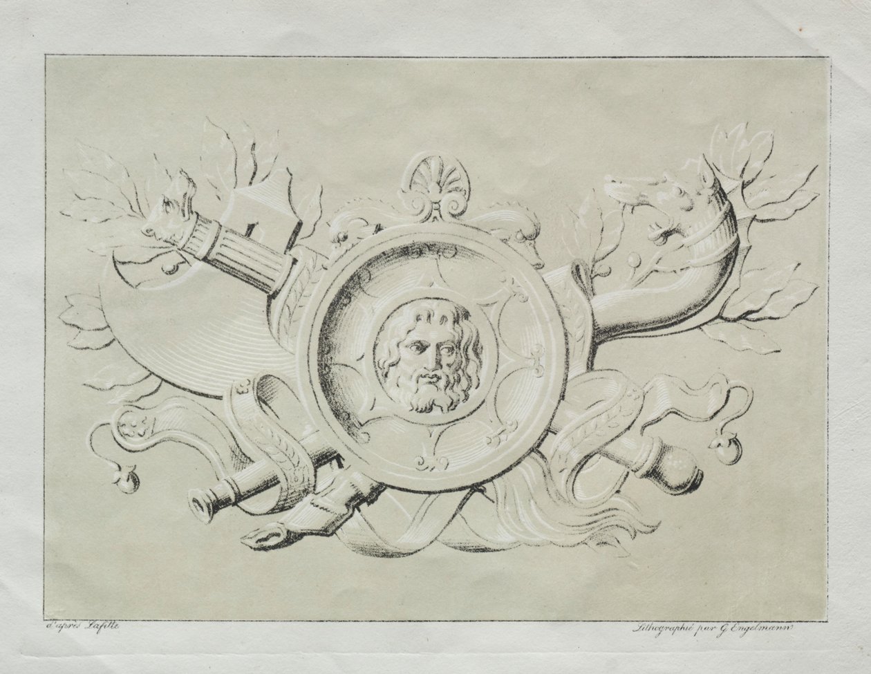 مجموعة من المقالات الحجرية: Un trophee، c. 1816. بواسطة Gottfried أو Godefroy Engelmann
