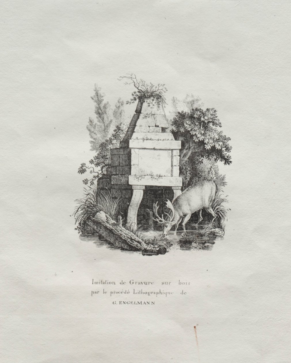 مجموعة الاختبارات الحجرية: نافورة تقليد نقش الخشب ، ج. 1816. بواسطة Gottfried أو Godefroy Engelmann