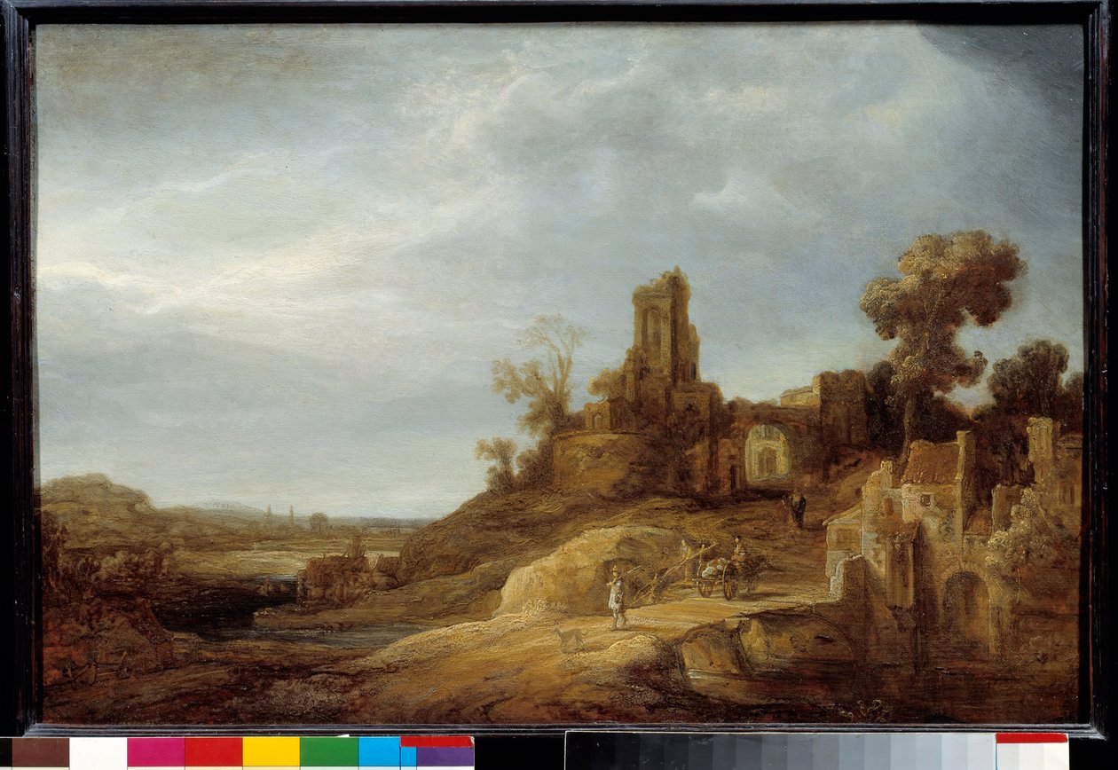 منظر طبيعي على الجسر والأطلال رسم جوفيرت فلينك (1615 / 1616-1660) 1637 صن. 0،49 × 0،75 م بواسطة جوفيرت فلينك