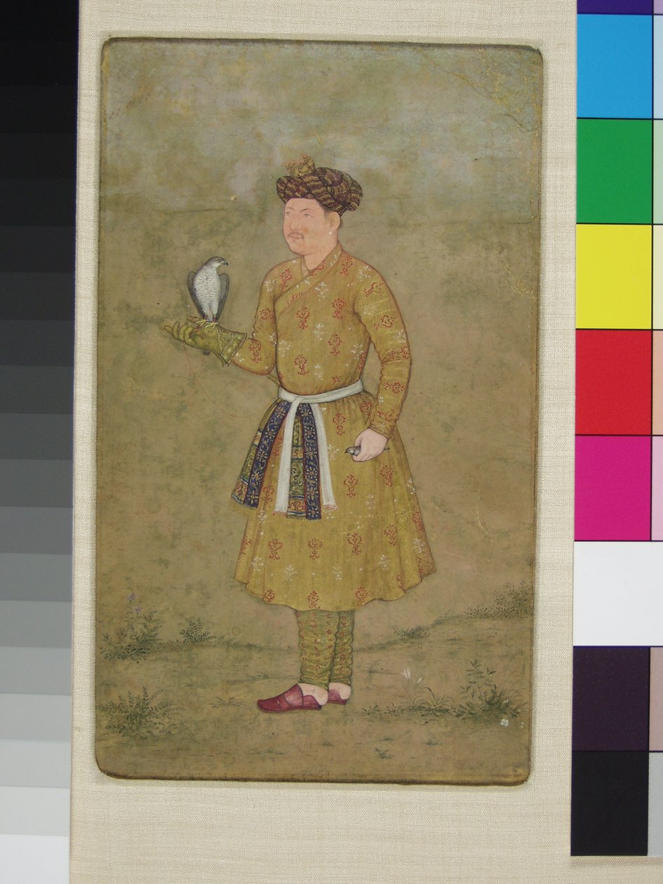 خان علام ، فالكونر الإمبراطور المغولي جهانجير وسفيره في إيران ، مع فالكون ، c.1610-20 بواسطة جوفاردان