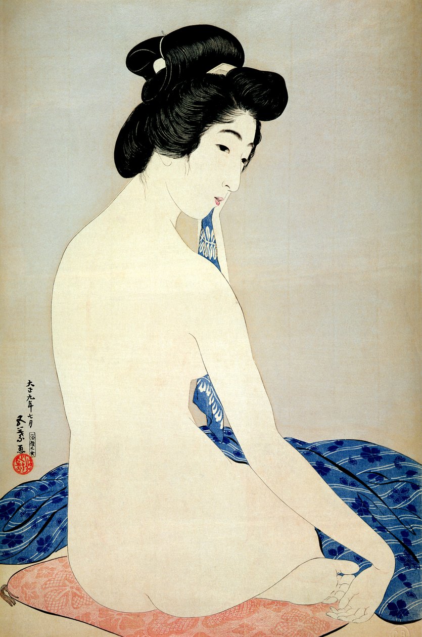 امرأة بعد الحمام ، نشرتها Shosaburo Watanabe ، 1920 ، (طبعة خشبية ملونة) بواسطة جويو هاشيجوتشي