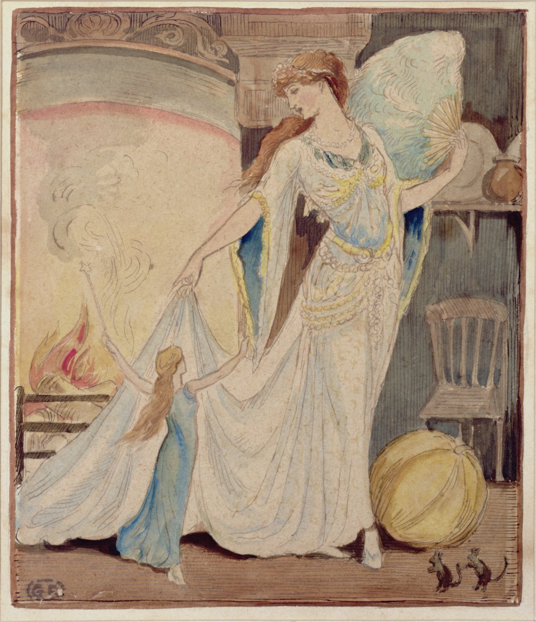 رسم توضيحي لـ "The Slippers of Cinderella" ، حوالي عام 1919 (ألوان مائية وقلم رصاص وحبر على ورق) بواسطة جراهام روبرتسون