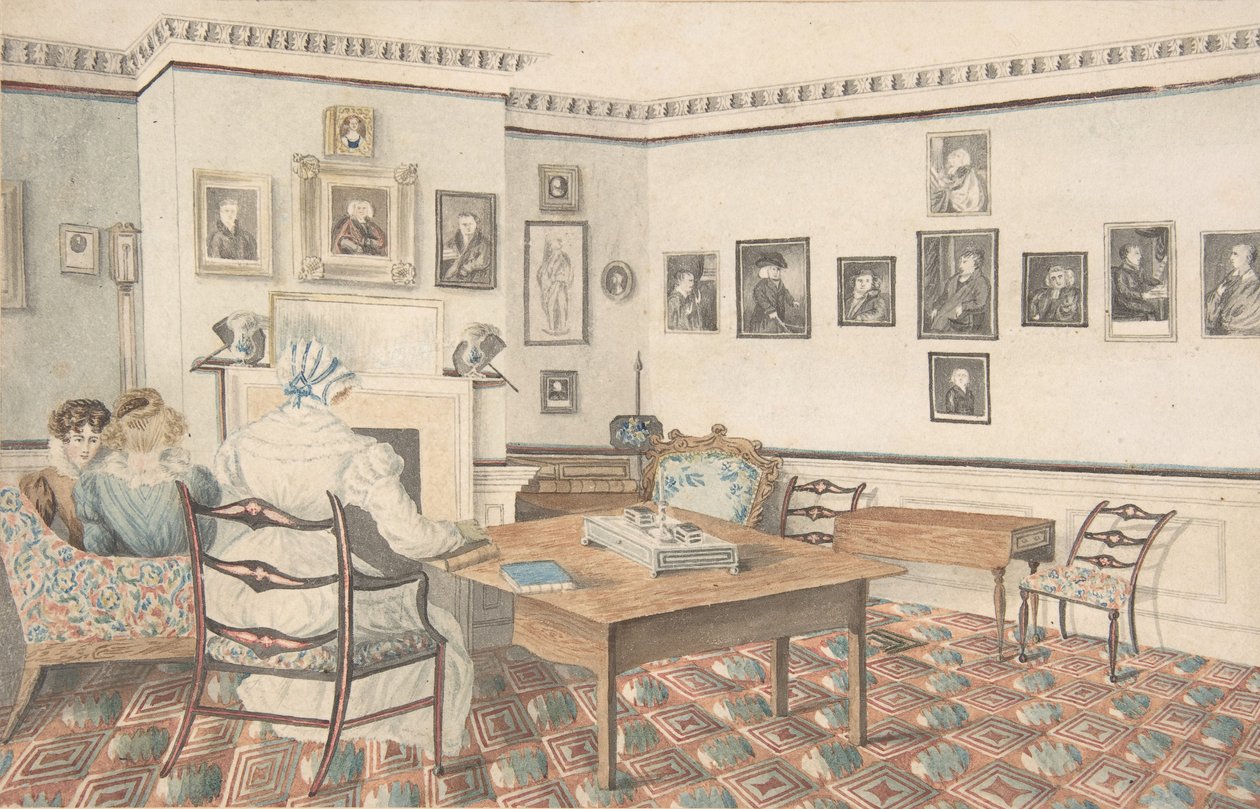 غرفة الرسم في هاتون ، وارويكشاير ، 1820-30. بواسطة حفيدات د. صموئيل بار.