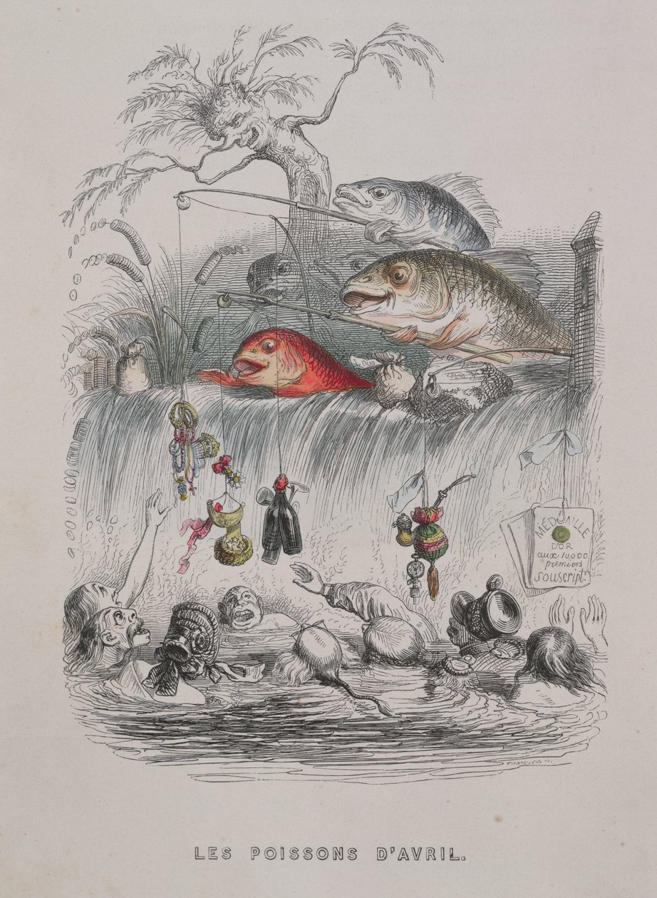 صورة يوم كذبة أبريل ، من "Un Autre Monde" ، 1844 (نقش ملون) بواسطة جراندفيل