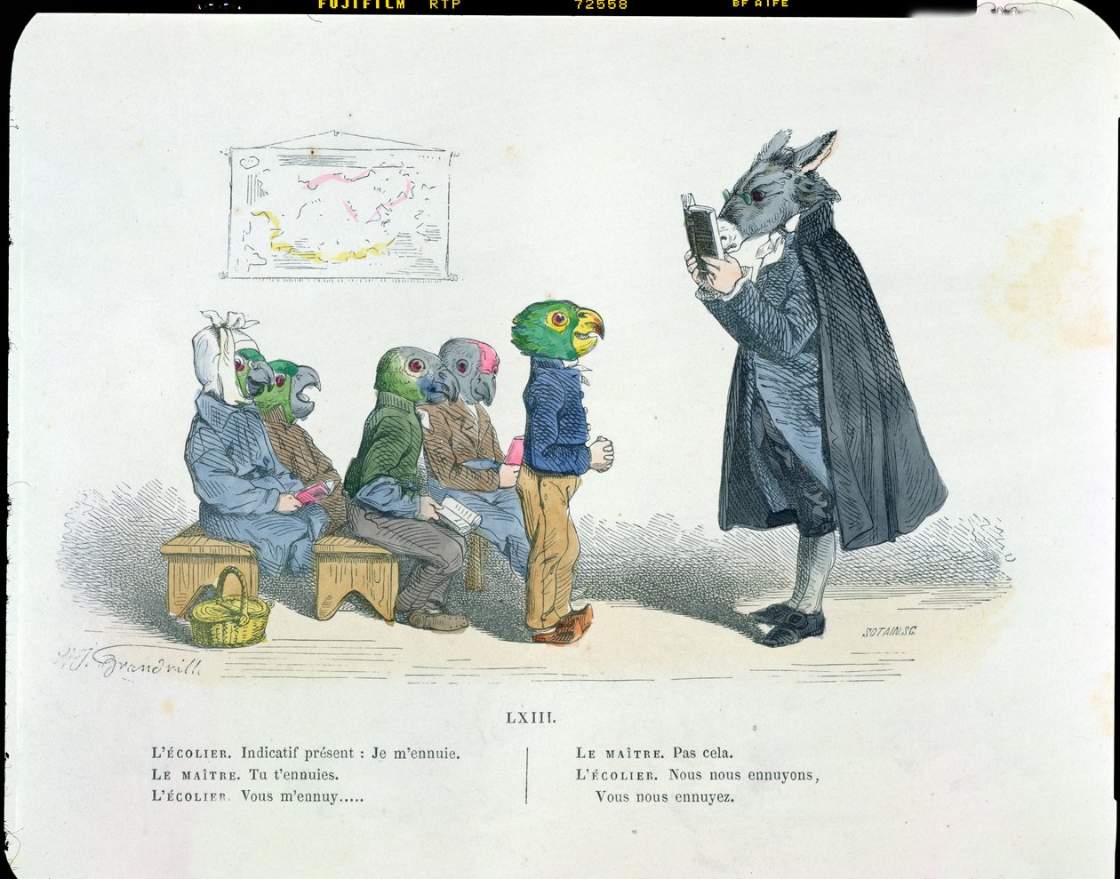 "اقارن الدلالة الحالية - أشعر بالملل ..." ، كاريكاتير من سلسلة "Les Metamorphoses du Jour" ، أعيد طبعه عام 1854 بواسطة جراندفيل