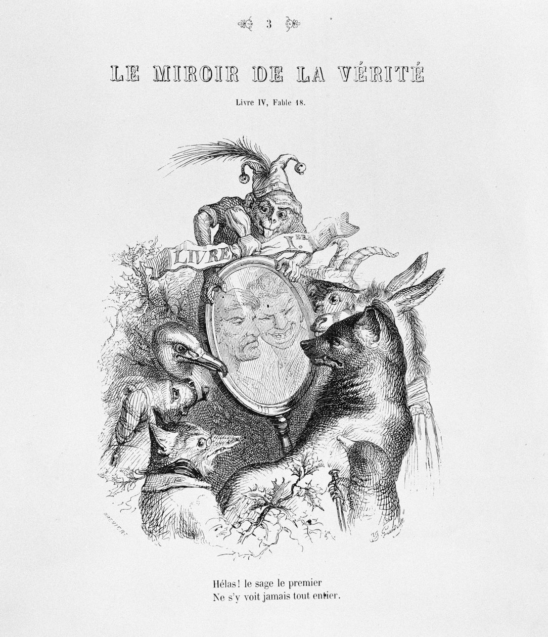 صفحة العنوان لـ "Fables" لجان بيار كلاريس دي فلوريان (1755-1794) من "Le Miroir de la Verite" بواسطة جراندفيل