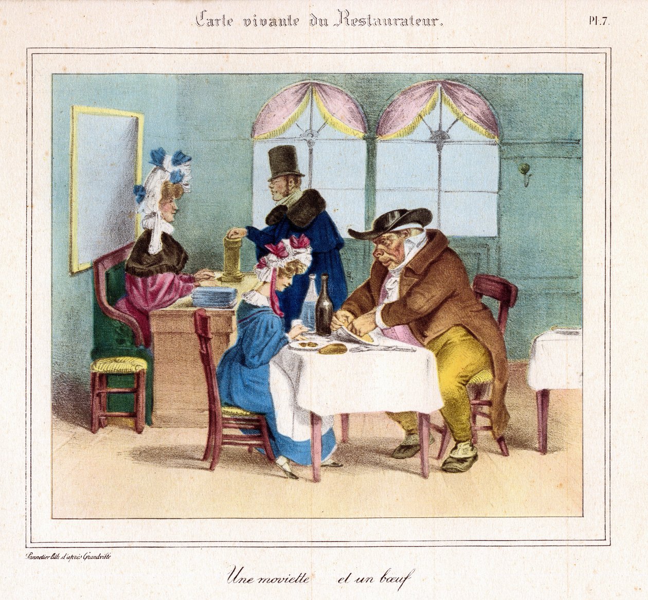 بطاقة المعيشة للمطعم: جبان ولحم بقر. 1831-32 (الطباعة الحجرية) بواسطة جراندفيل