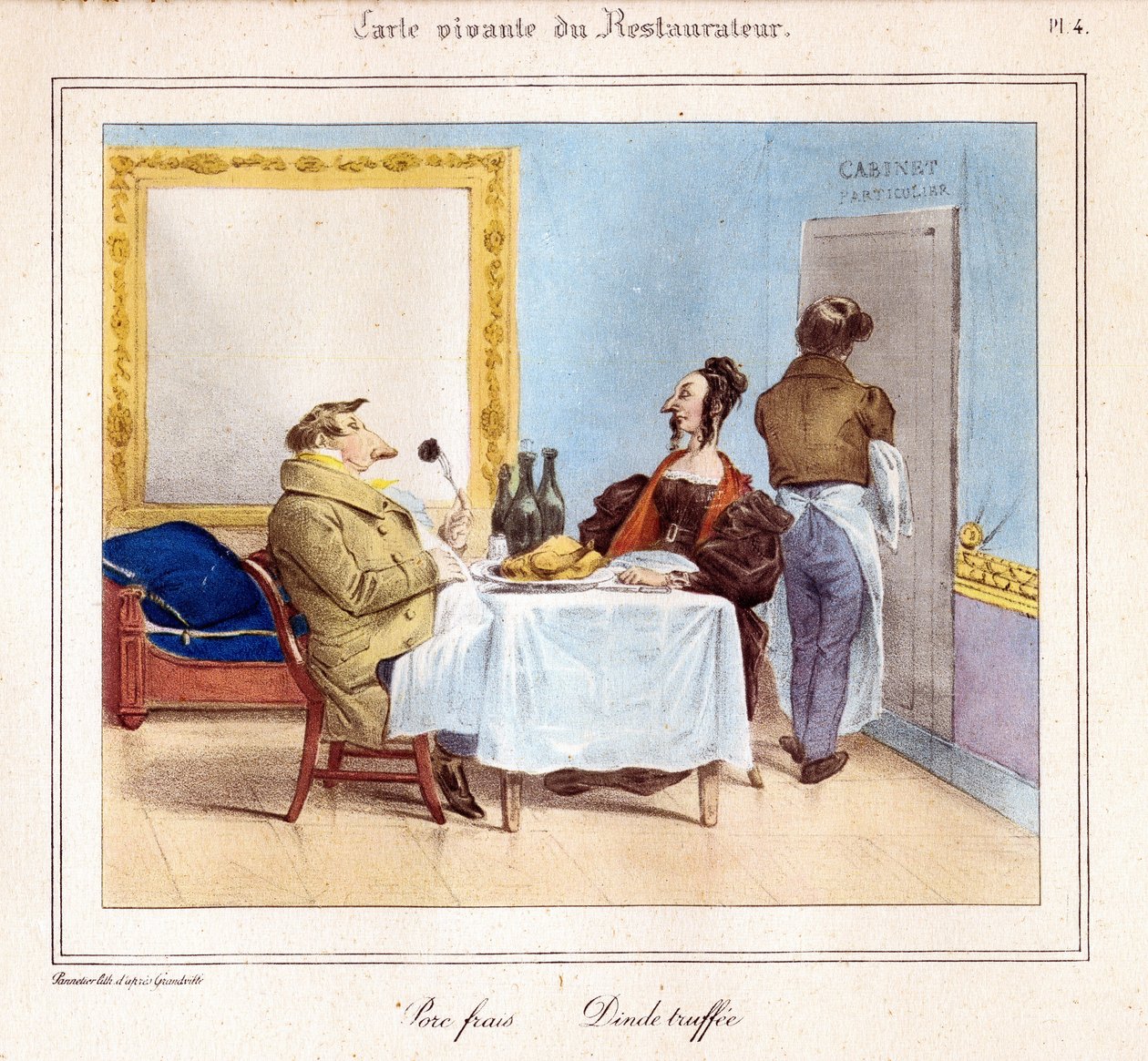 بطاقة معيشة المطعم: كمأة لحم الخنزير والديك الرومي الطازج. 1831-32 (الطباعة الحجرية) بواسطة جراندفيل