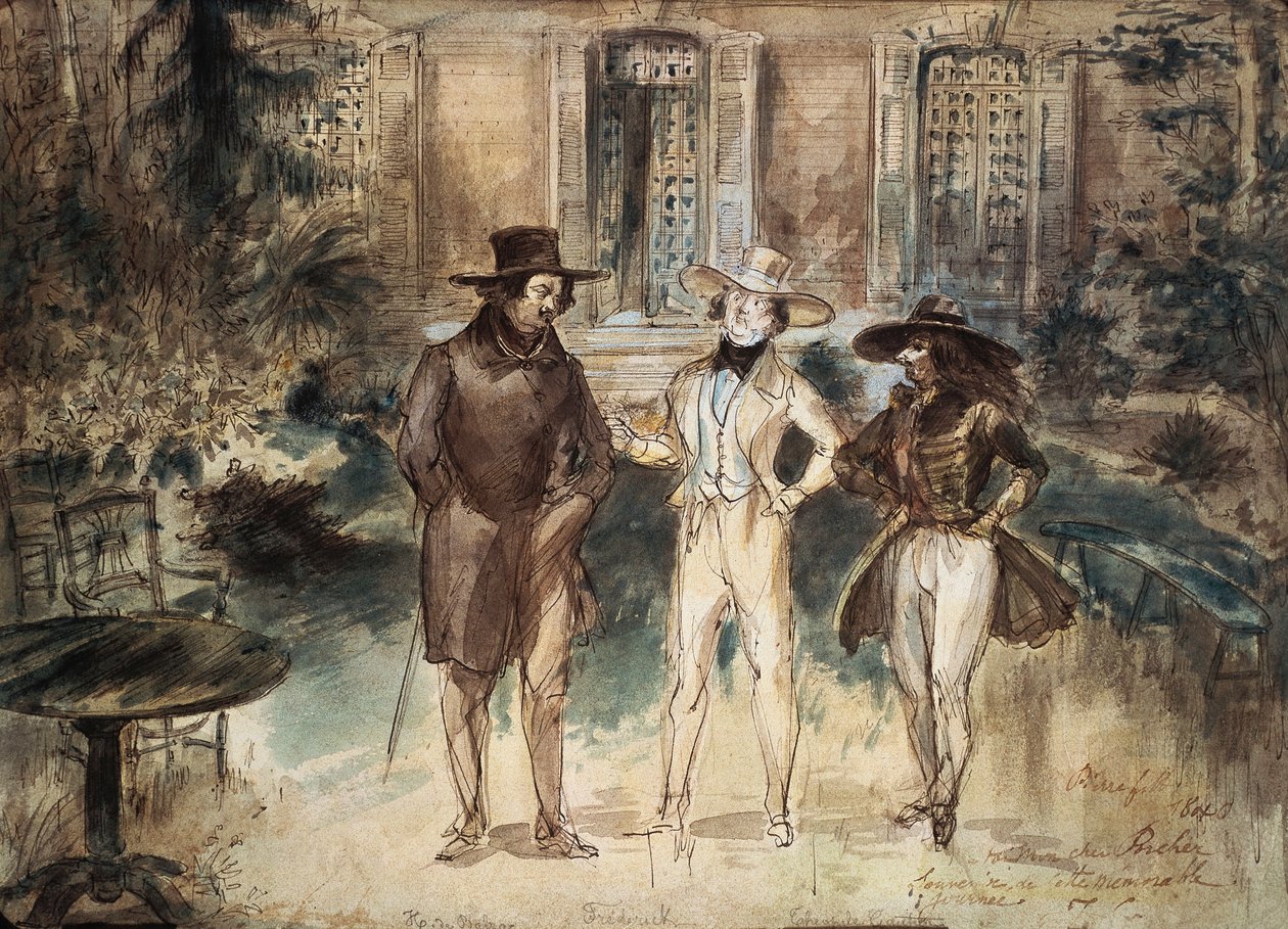 رسم كاريكاتوري لـ Honore de Balzac و Frederick Lemaitre و Theophile Gautier بواسطة جيرارد جرانفيل بواسطة جراندفيل