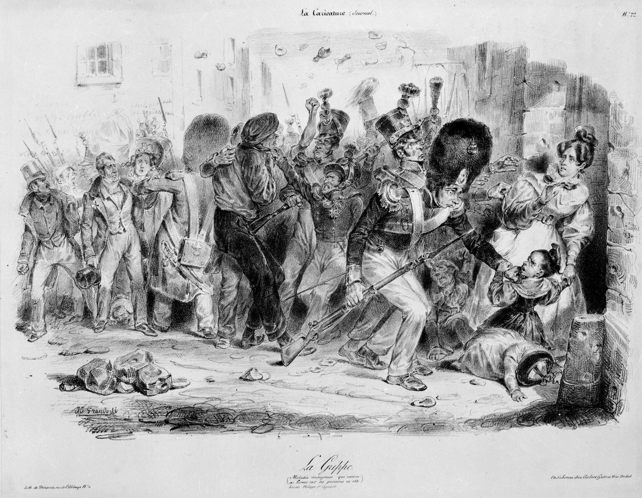 لا أنفلونزا (الإنفلونزا): مرض معدي يثير غضبه على الباريسيين في عام 1831 - نقش بواسطة غراندفيل في "La caricature" بواسطة جراندفيل