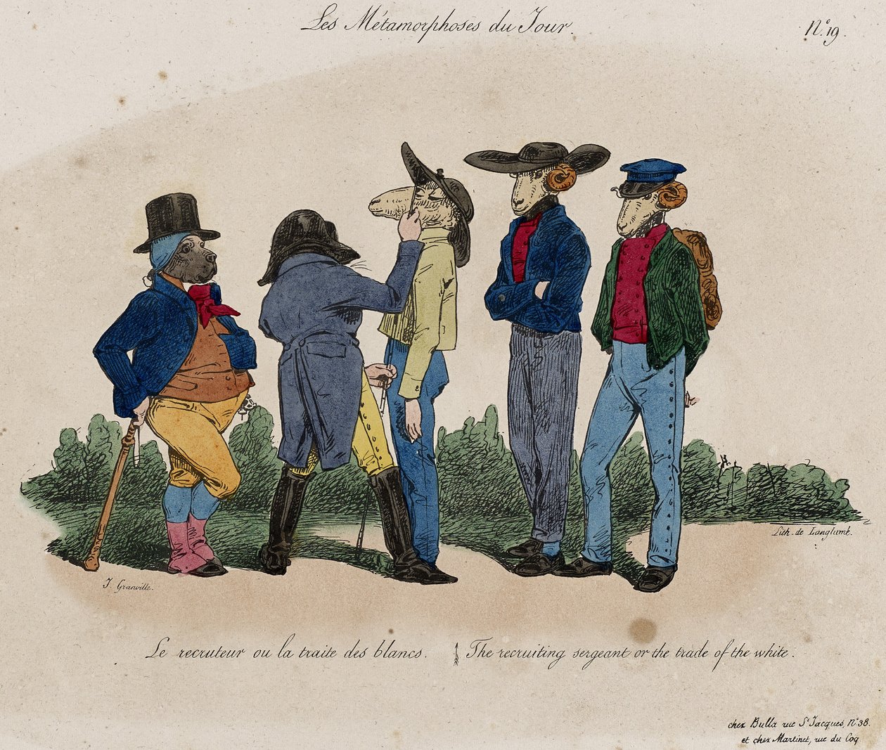 Les Metamorphoses du Jour, No. 19 (hand-coloured litho) بواسطة جراندفيل