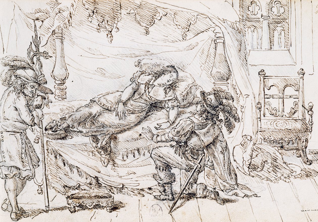 الجمال النائم ، رسم توضيحي لقصة خيالية من تأليف تشارلز بيرولت (1628-1703) ، نقش بواسطة غراندفيل (1803-1847) بواسطة جراندفيل
