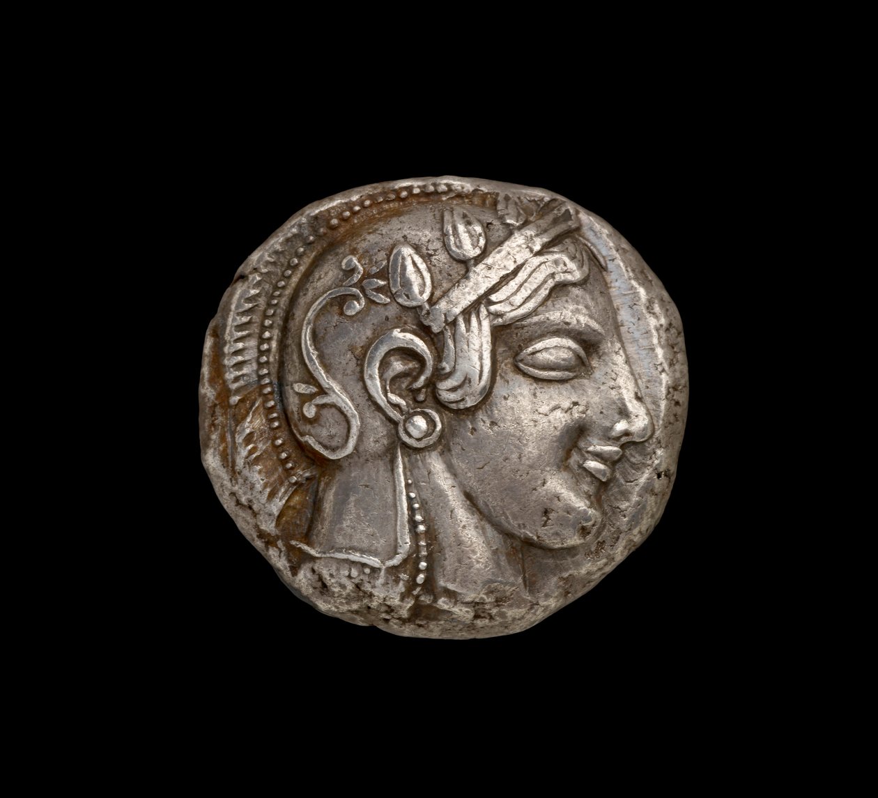 عملة أثينا ، منظر الوجه الذي يصور رأس أثينا ، c.440 قبل الميلاد (فضي) (للخلف انظر 108197) بواسطة اليونانية
