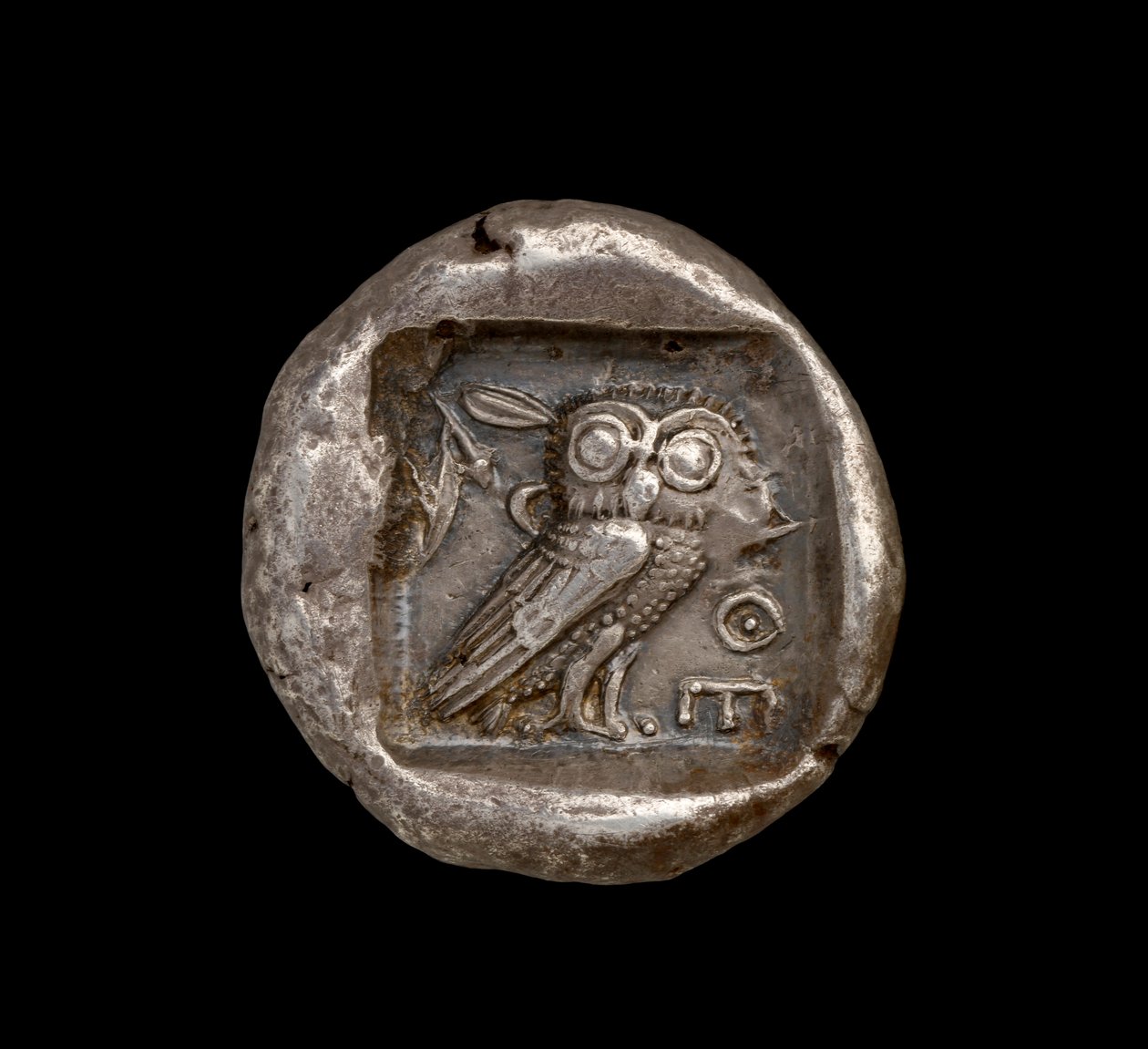 عملة أثينا ، منظر للخلف يصور بومة أثينا ، c.440 قبل الميلاد (فضي) (للوجه المقابل انظر 108198) بواسطة اليونانية
