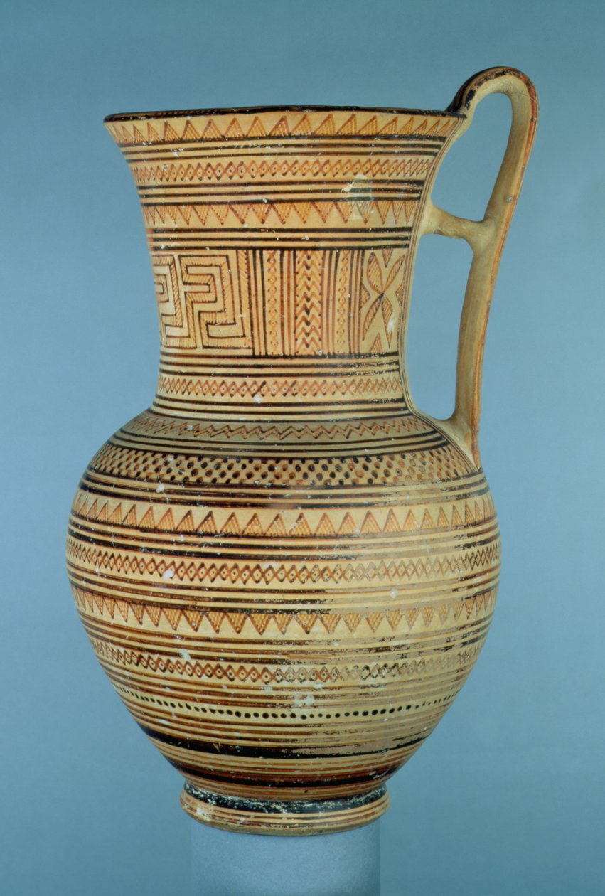 إبريق العلية الهندسي المتأخر IIa عالي العنق ، c.735-720 قبل الميلاد (السيراميك) بواسطة اليونانية