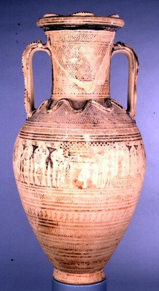 العلف المتأخر الهندسي المتأخر IIb مزخرف بمشهد جنائزي ، c.720-700 قبل الميلاد (سيراميك) بواسطة اليونانية