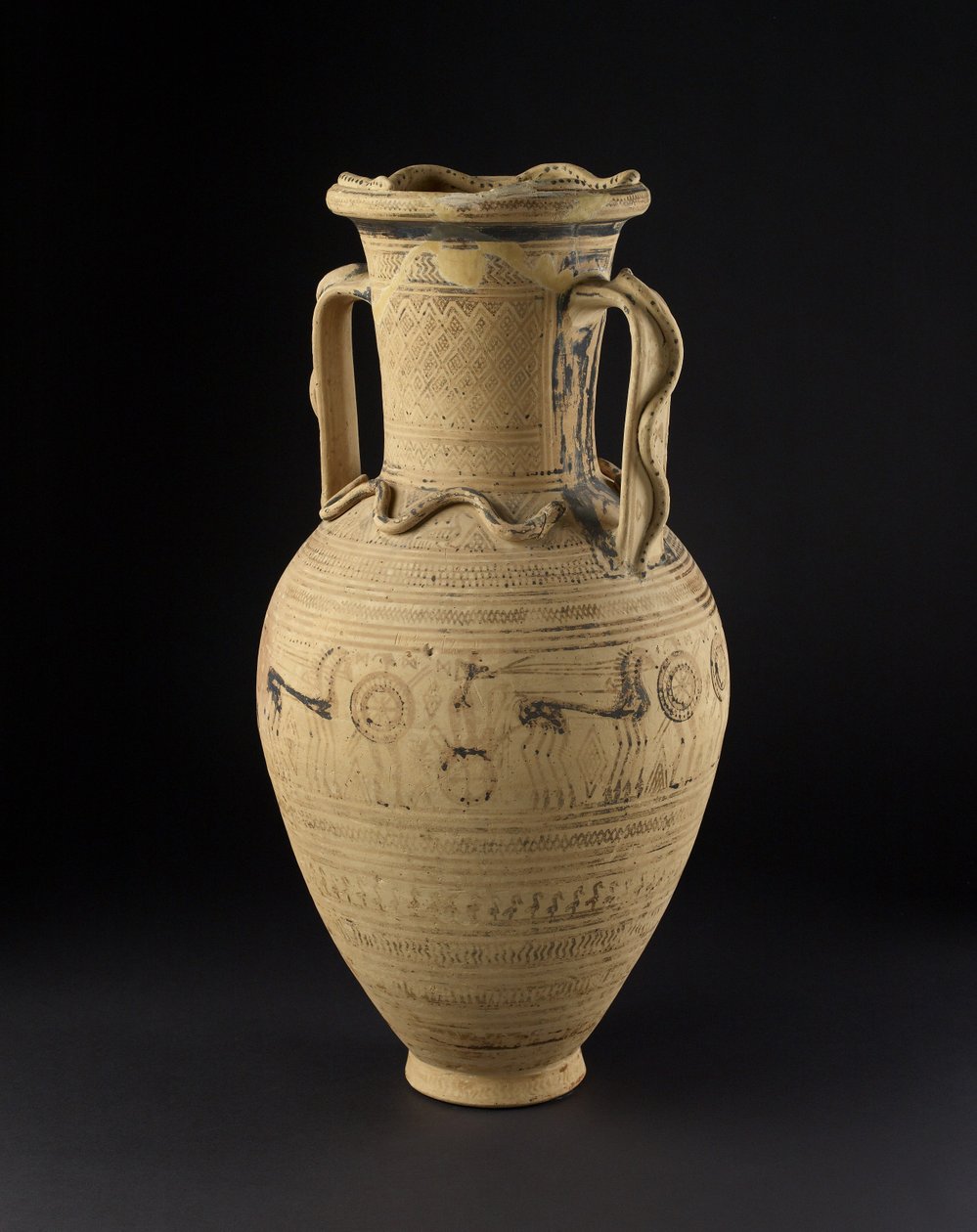 أمفورا علية مزينة بمشهد حداد ، العصر الهندسي المتأخر (c.900-720 قبل الميلاد) (خزفي) بواسطة اليونانية